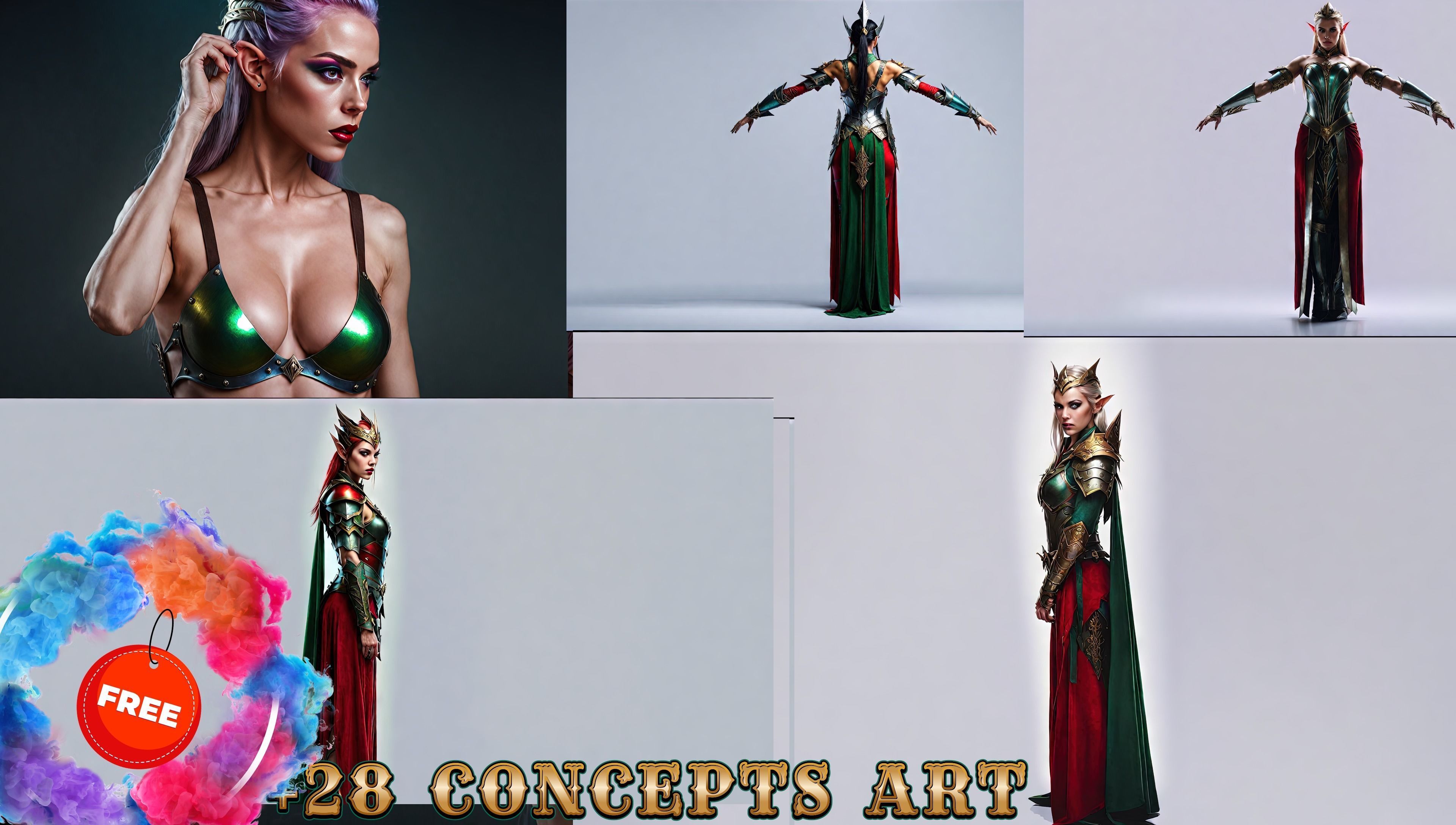 Mystic Woodland Valkyrie - Elf warrior woman Low-poly 3D model_13