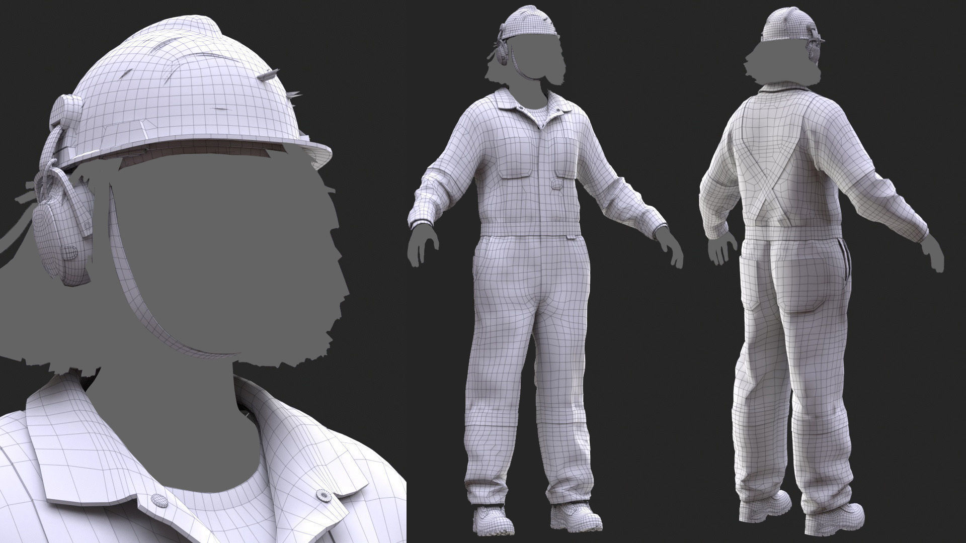 Female Miner Outfit Low-poly 3D model_6