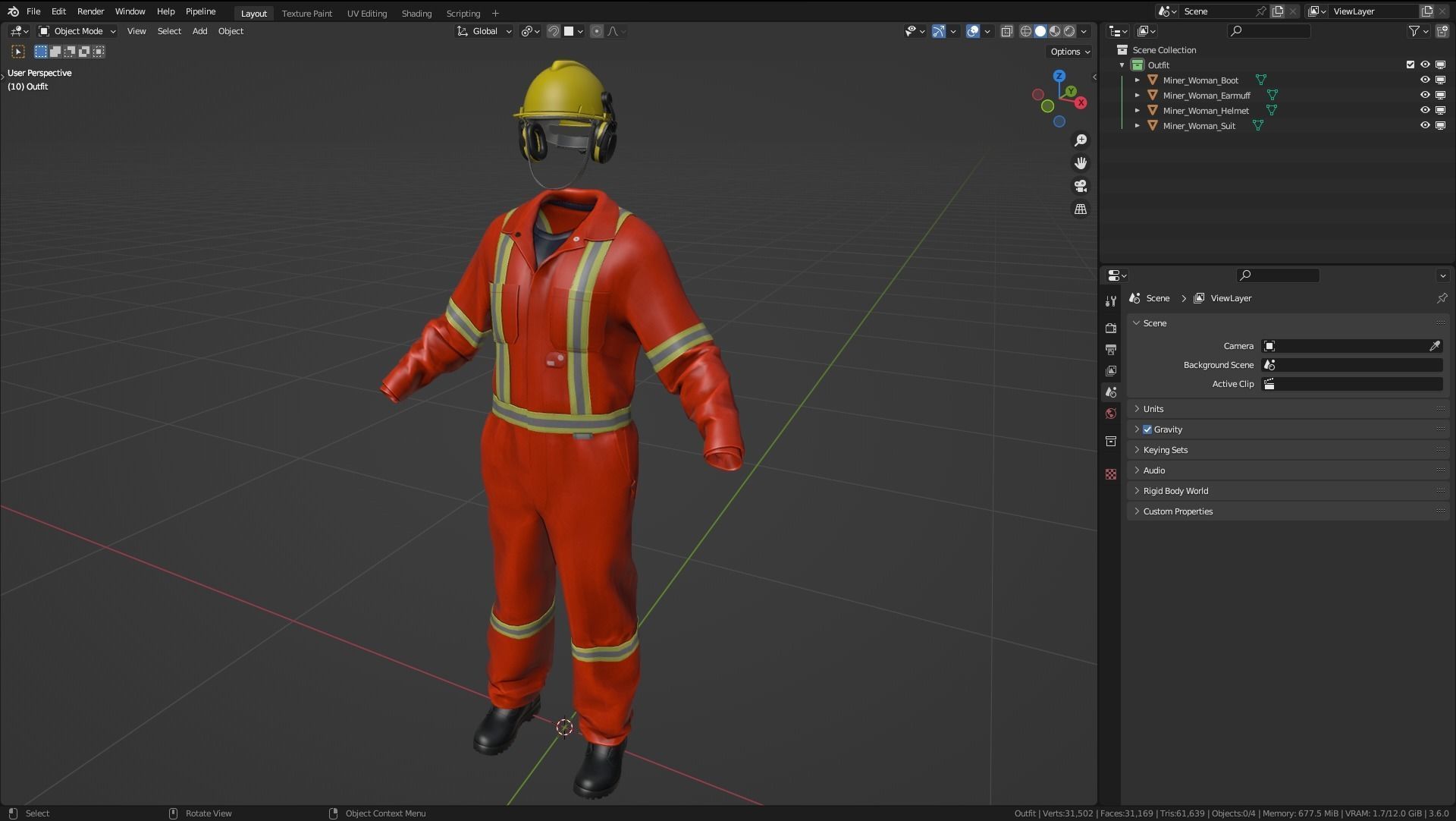 Female Miner Outfit Low-poly 3D model_4
