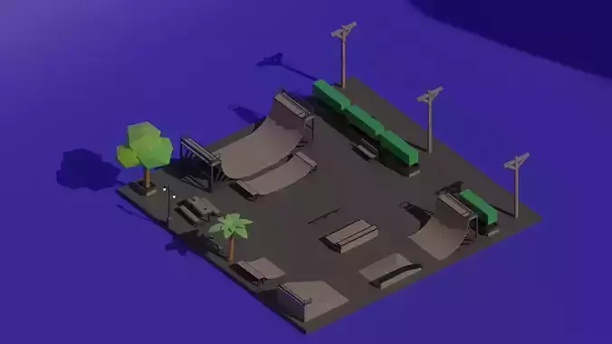 SkatePark Low Poly 48 meshes Free 3D model