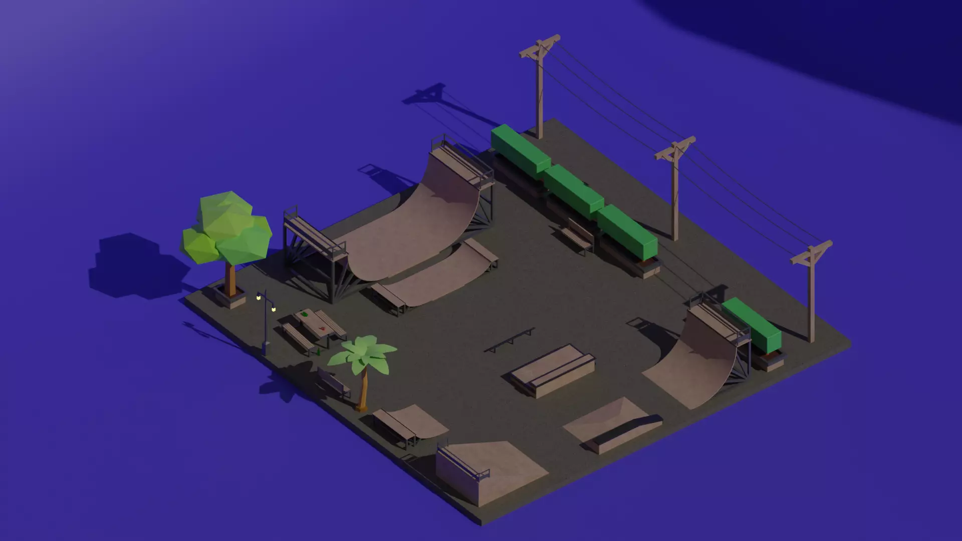 SkatePark Low Poly 48 meshes Free 3D model