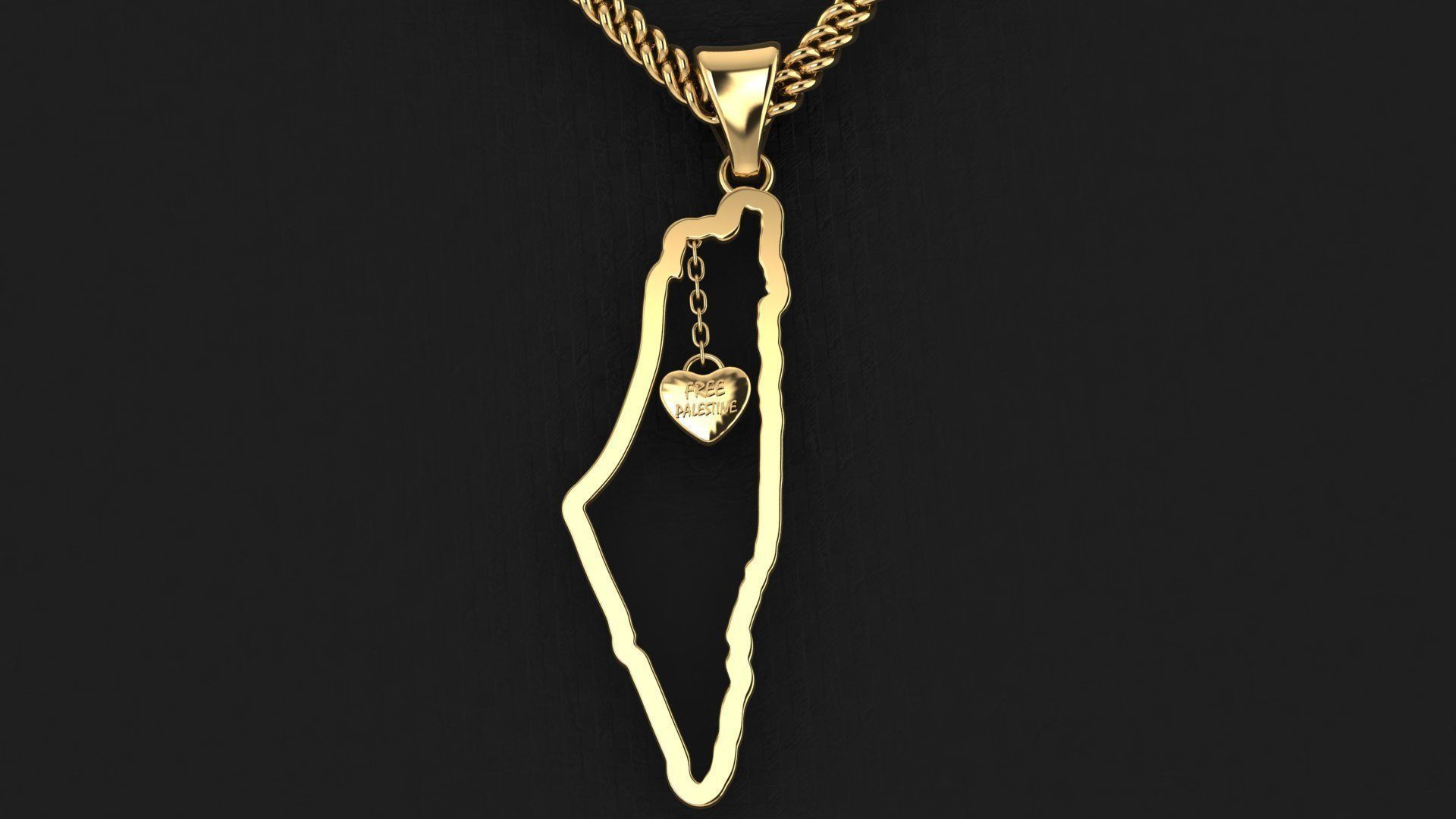 Palestine Map Pendant with one inch size 3D print model_6