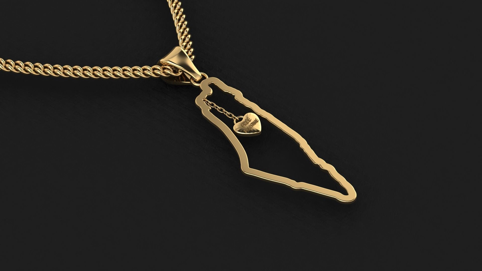 Palestine Map Pendant with one inch size 3D print model_3