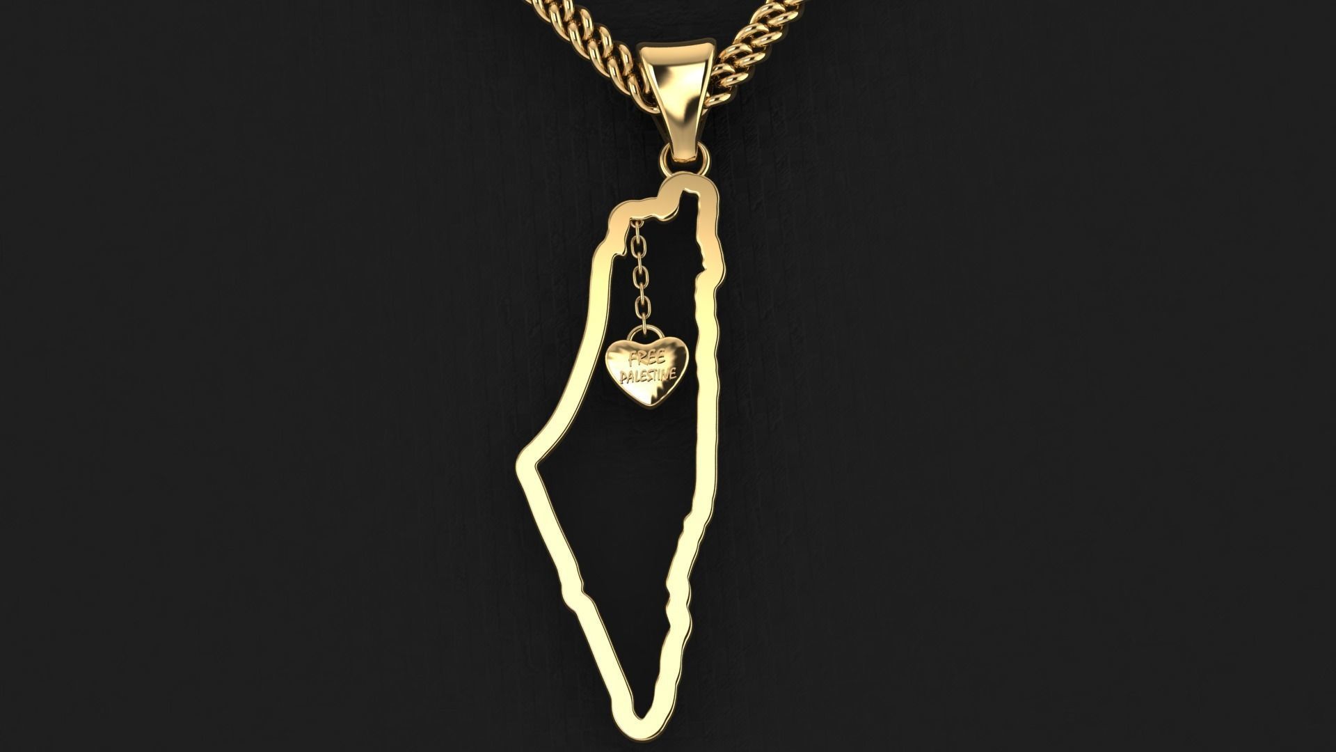 Palestine Map Pendant with one inch size 3D print model_2