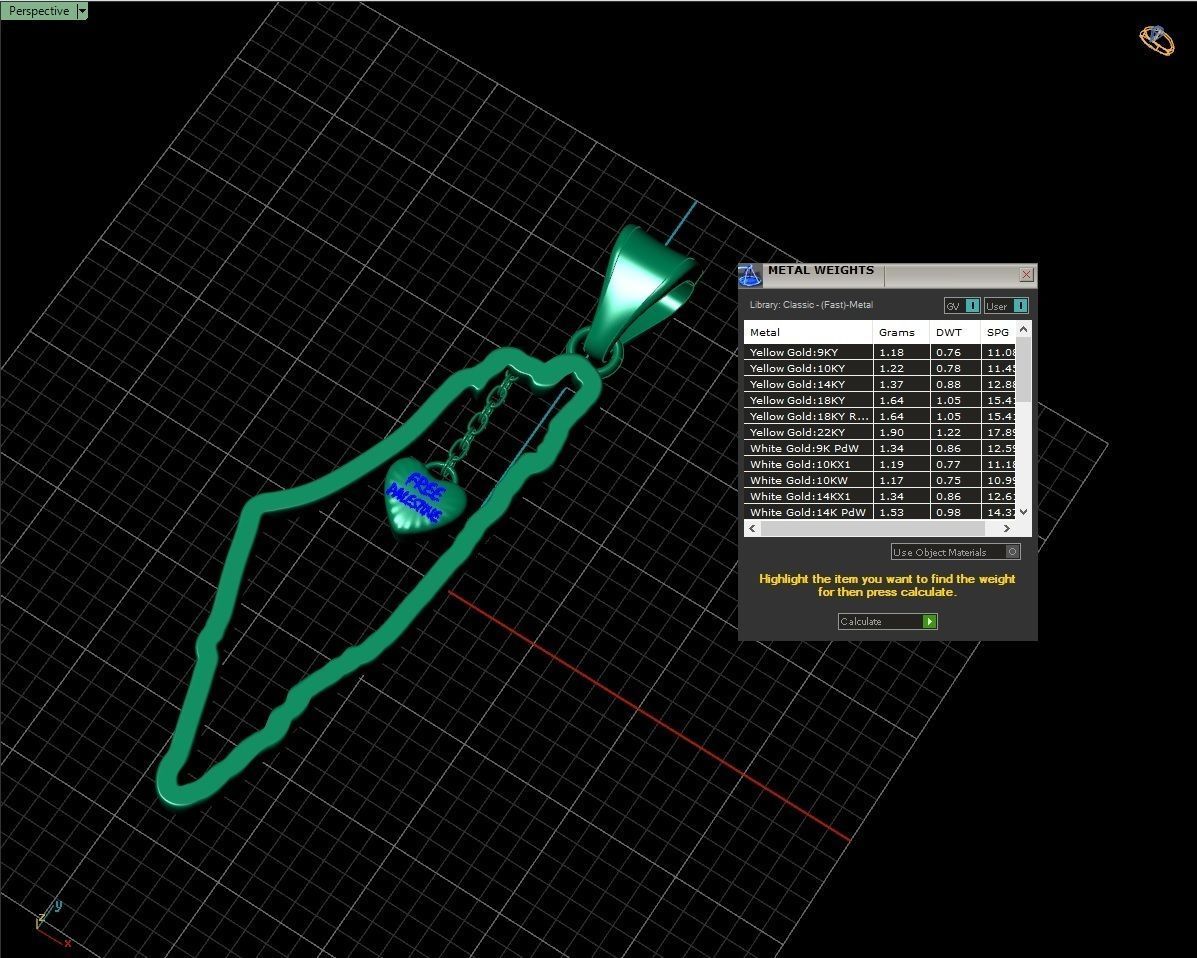 Palestine Map Pendant with one inch size 3D print model_8