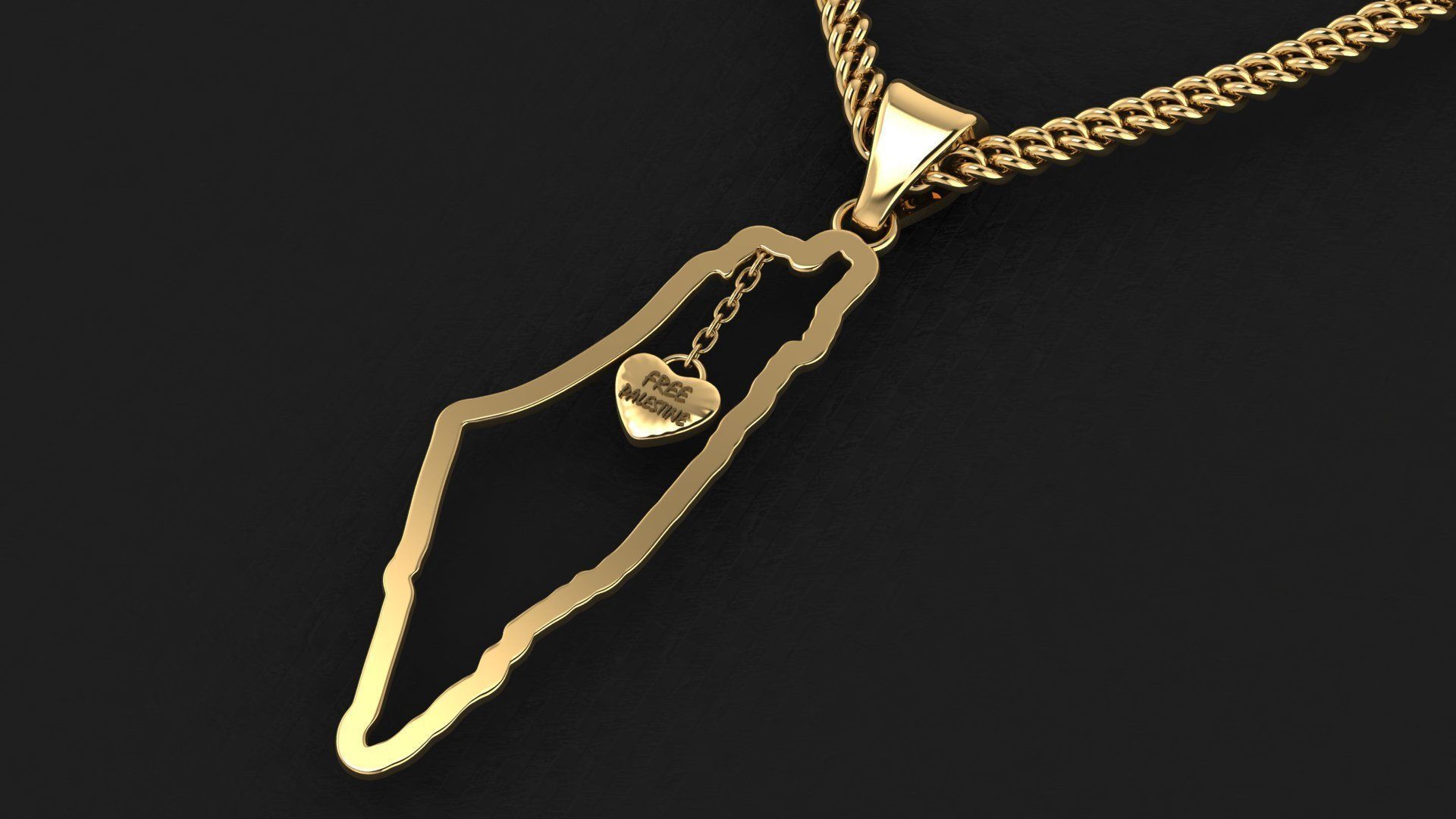 Palestine Map Pendant with one inch size 3D print model_4