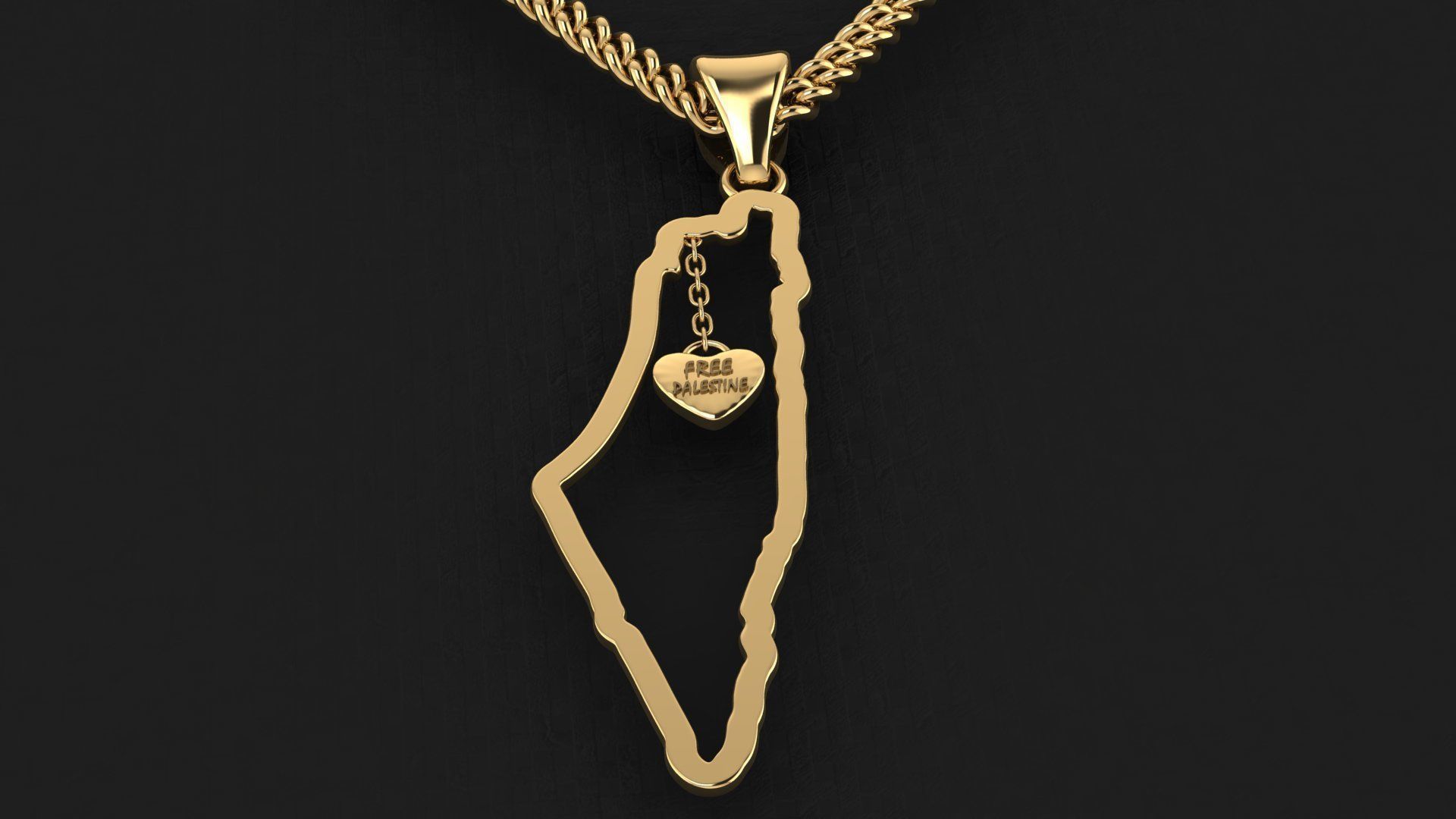 Palestine Map Pendant with one inch size 3D print model_5