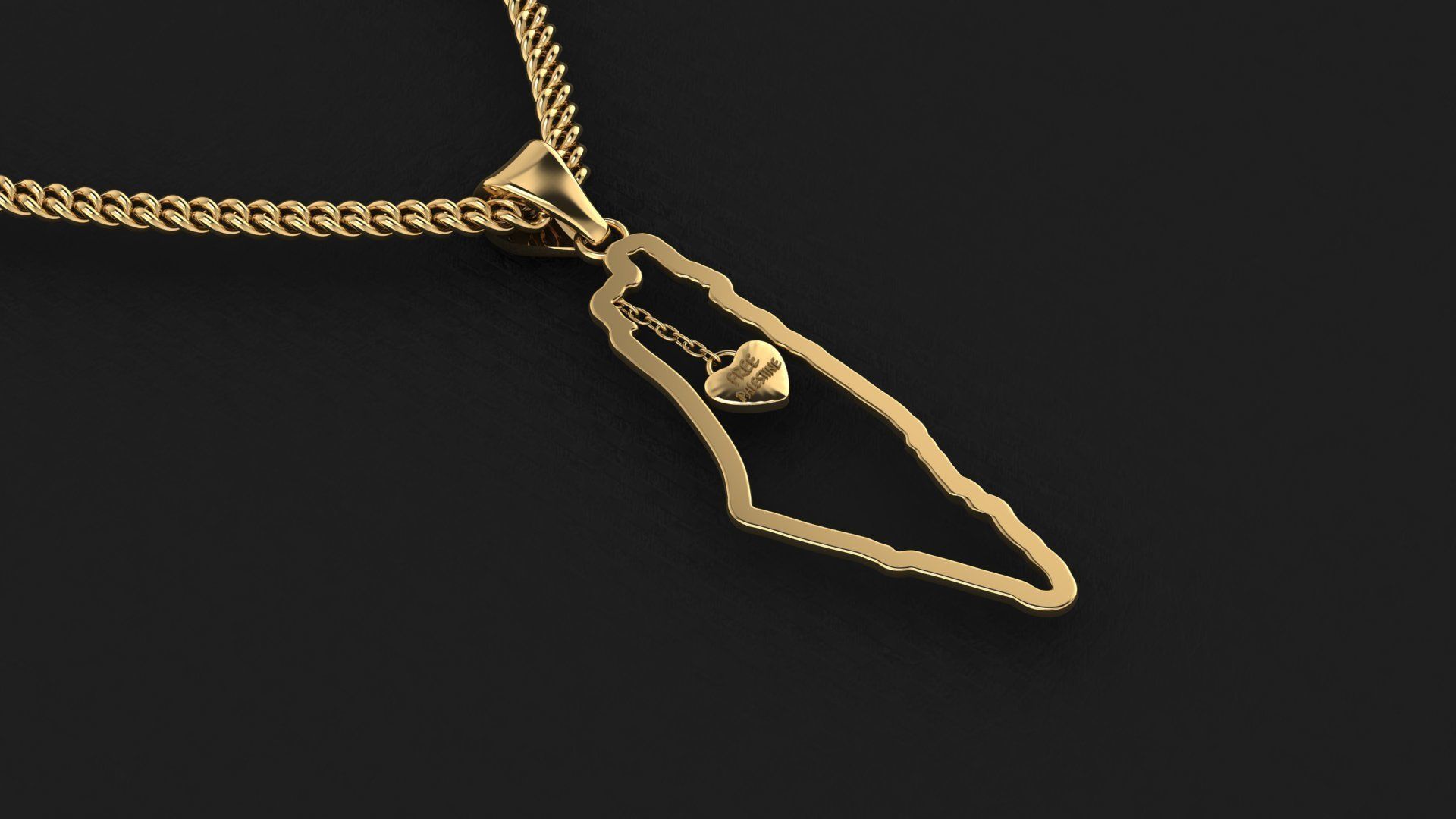 Palestine Map Pendant with one inch size 3D print model_7