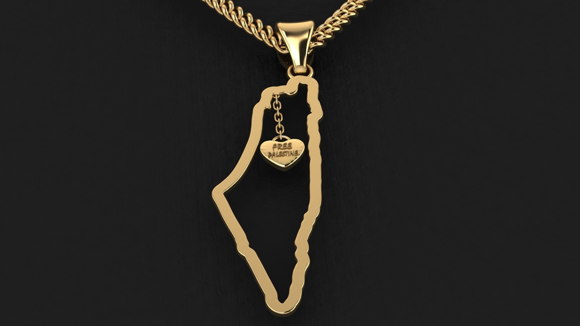 Palestine Map Pendant with one inch size 3D print model_1