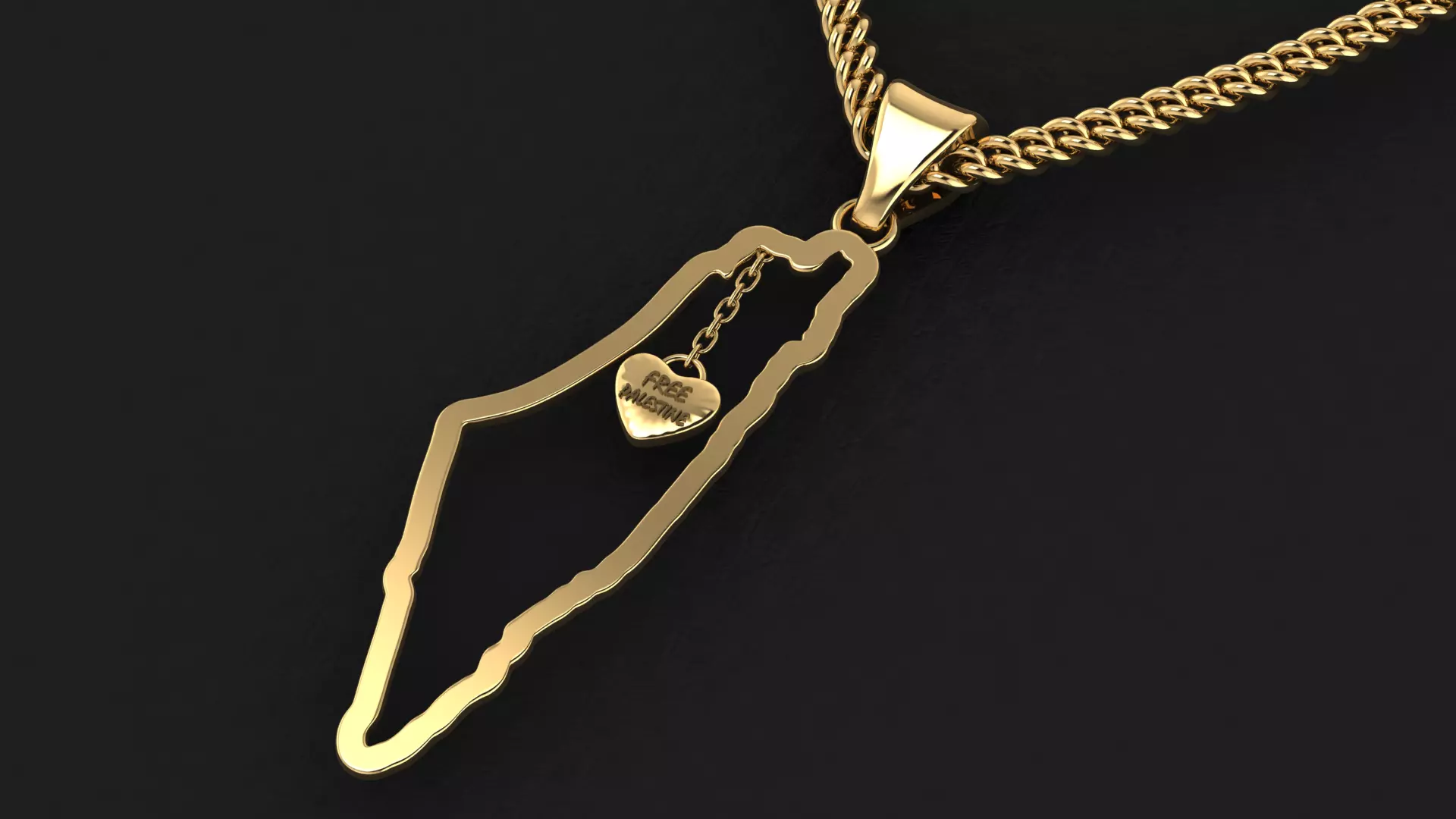 Palestine Map Pendant with one inch size 3D print model_0