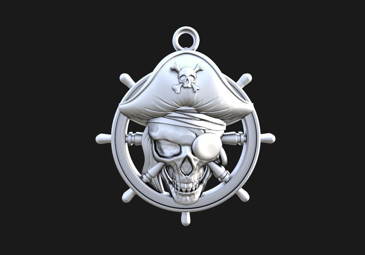 Pirate skull pendant 3D print model_4