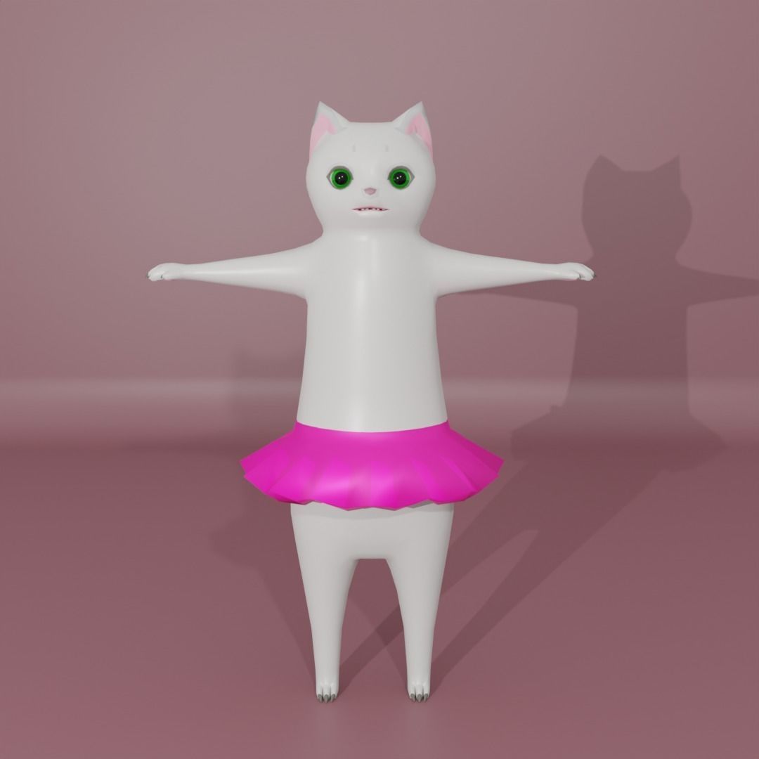 Cartoon Whitie Cat Low-poly 3D model_6
