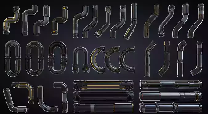 Sci-fi Pipes set 3D model