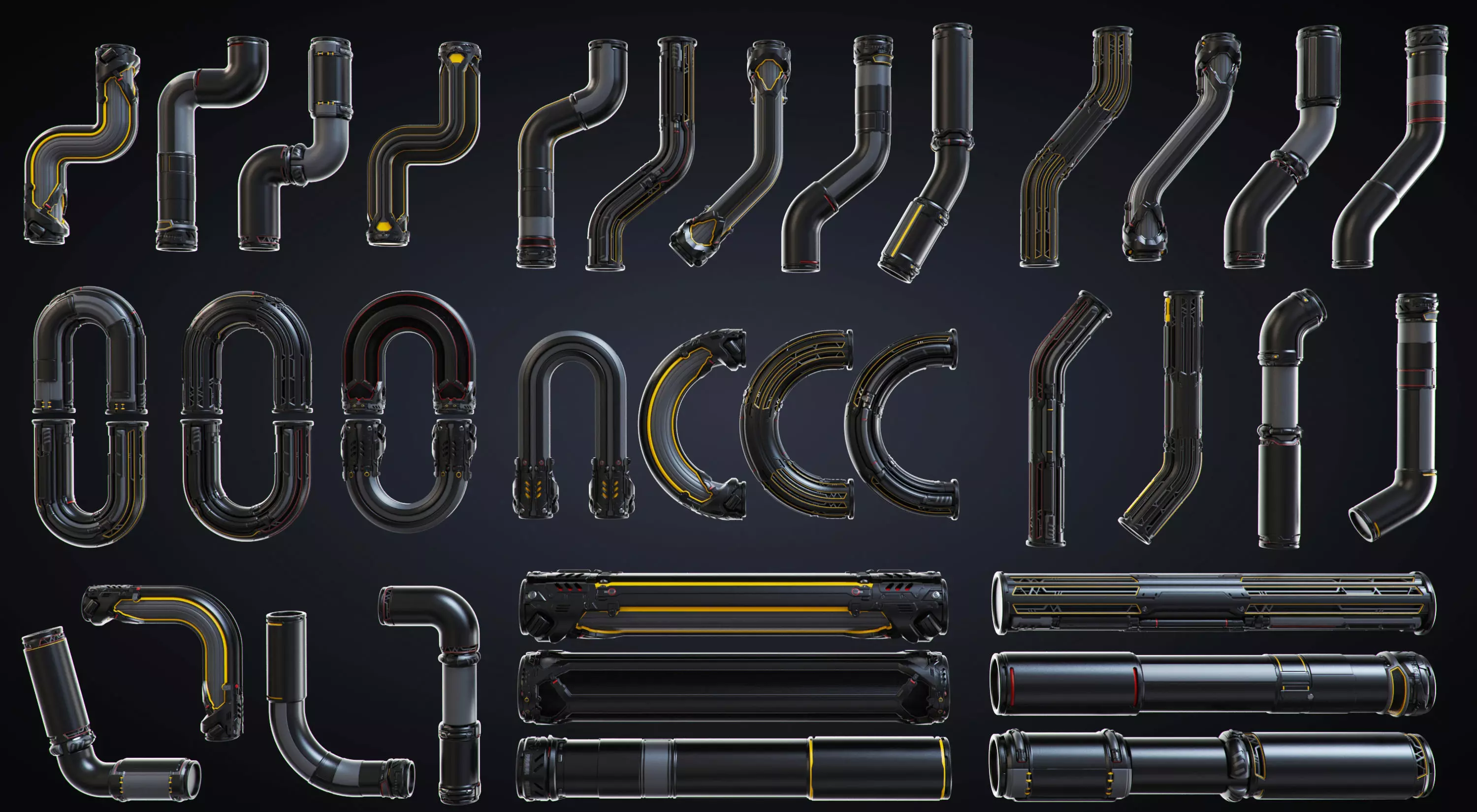 Sci-fi Pipes set 3D model_0