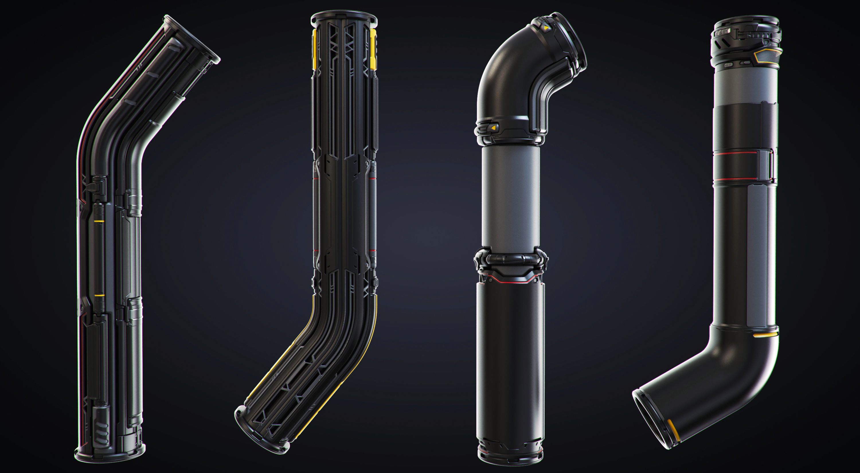 Sci-fi Pipes set 3D model_3