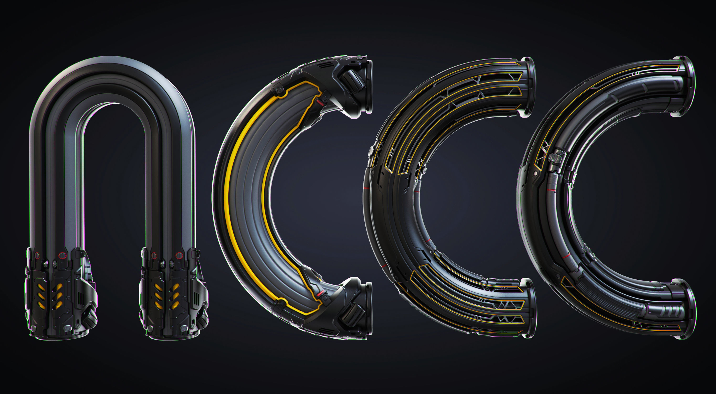 Sci-fi Pipes set 3D model_6