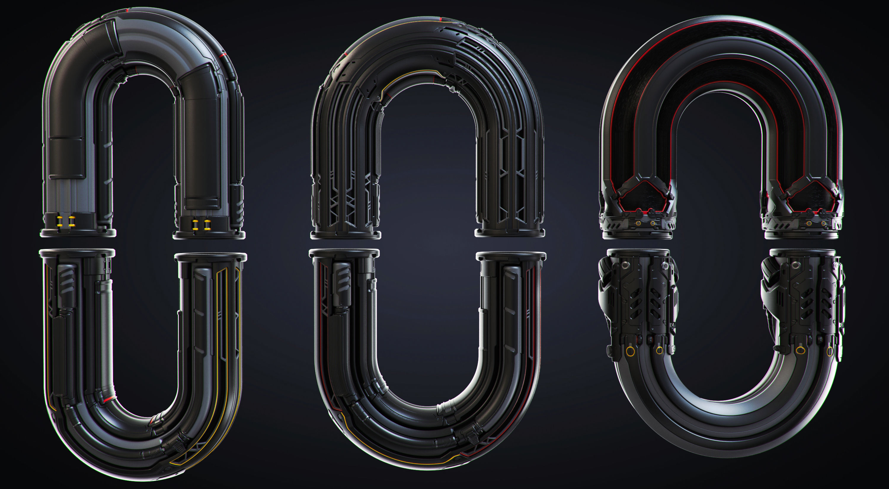 Sci-fi Pipes set 3D model_7