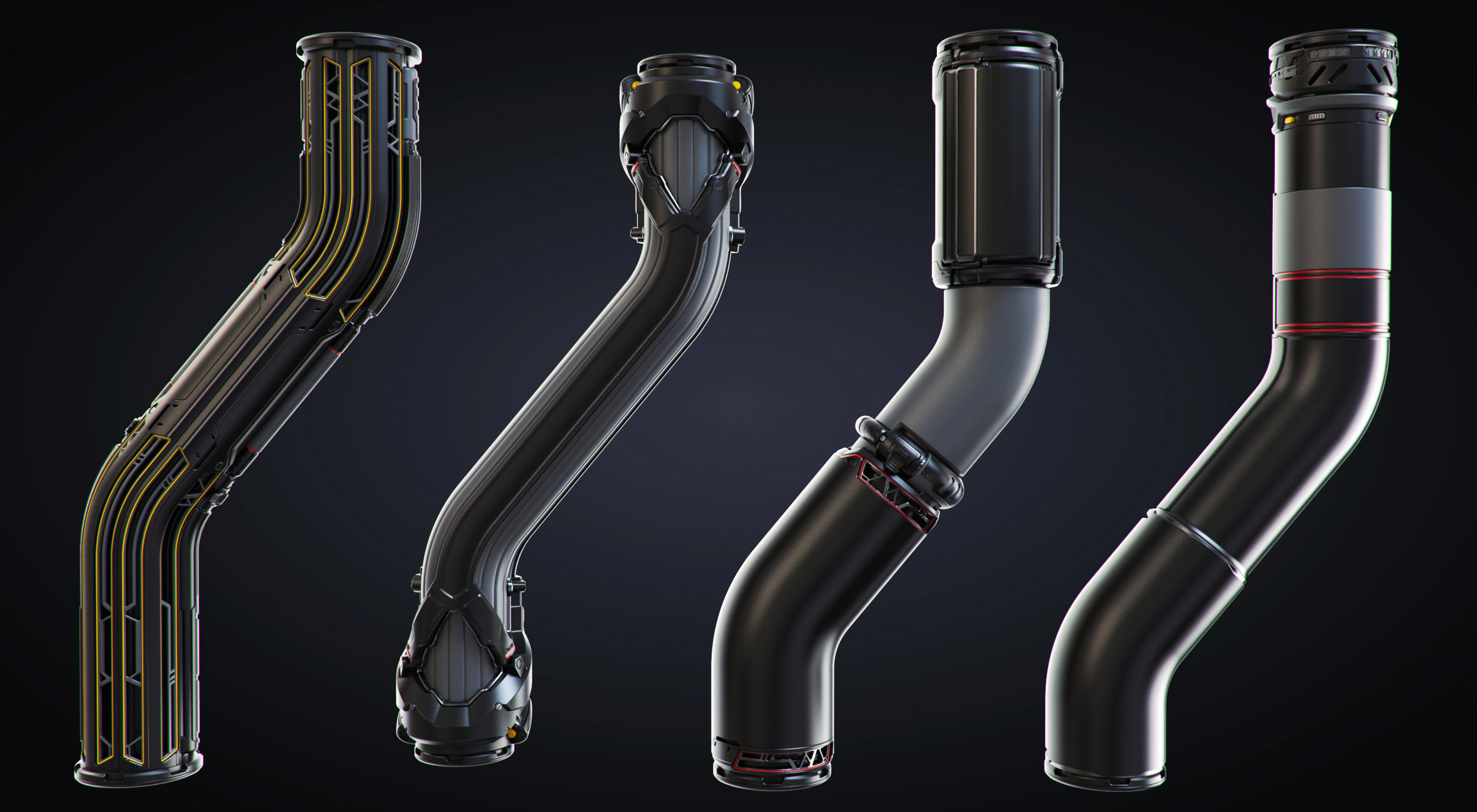 Sci-fi Pipes set 3D model_4