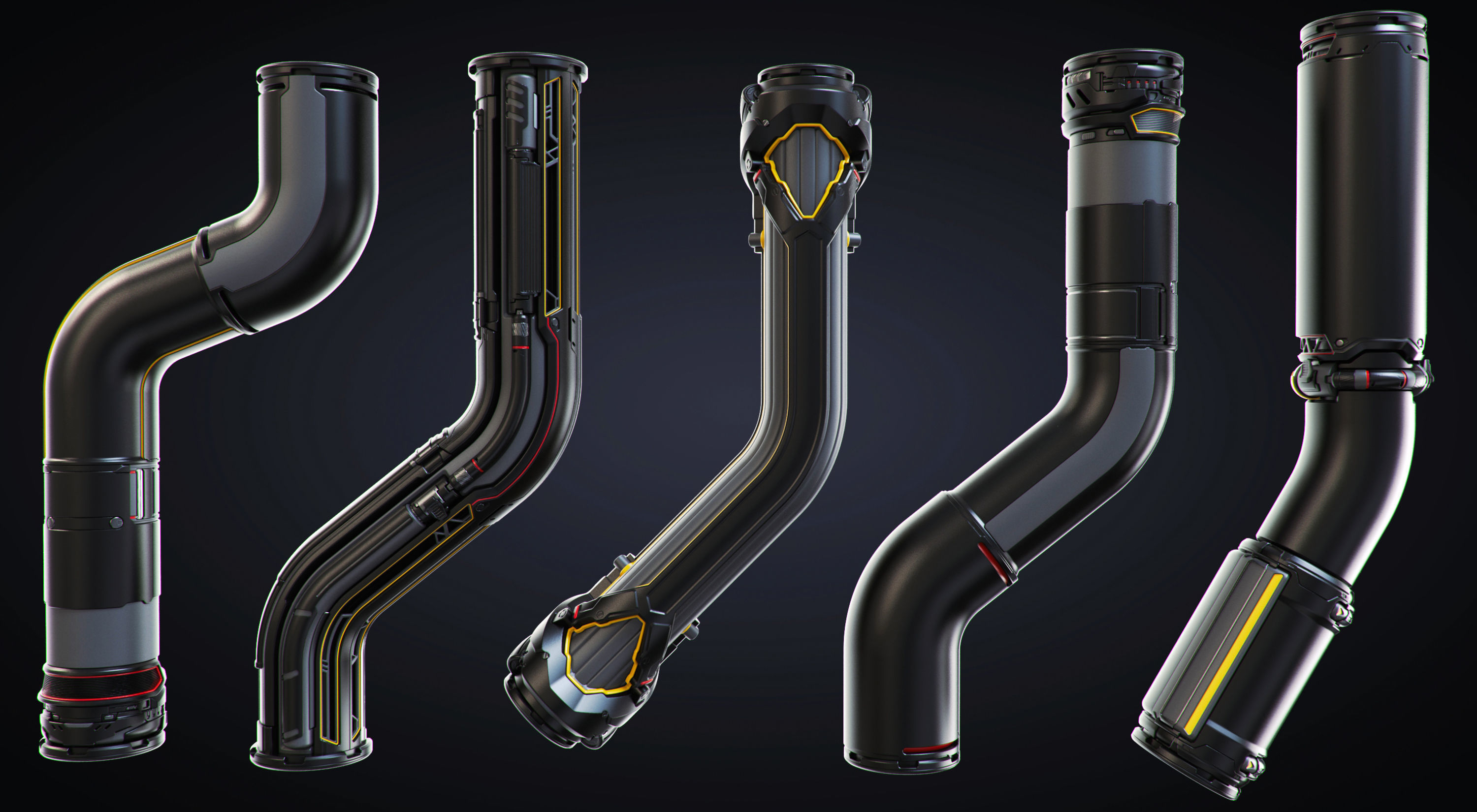 Sci-fi Pipes set 3D model_2
