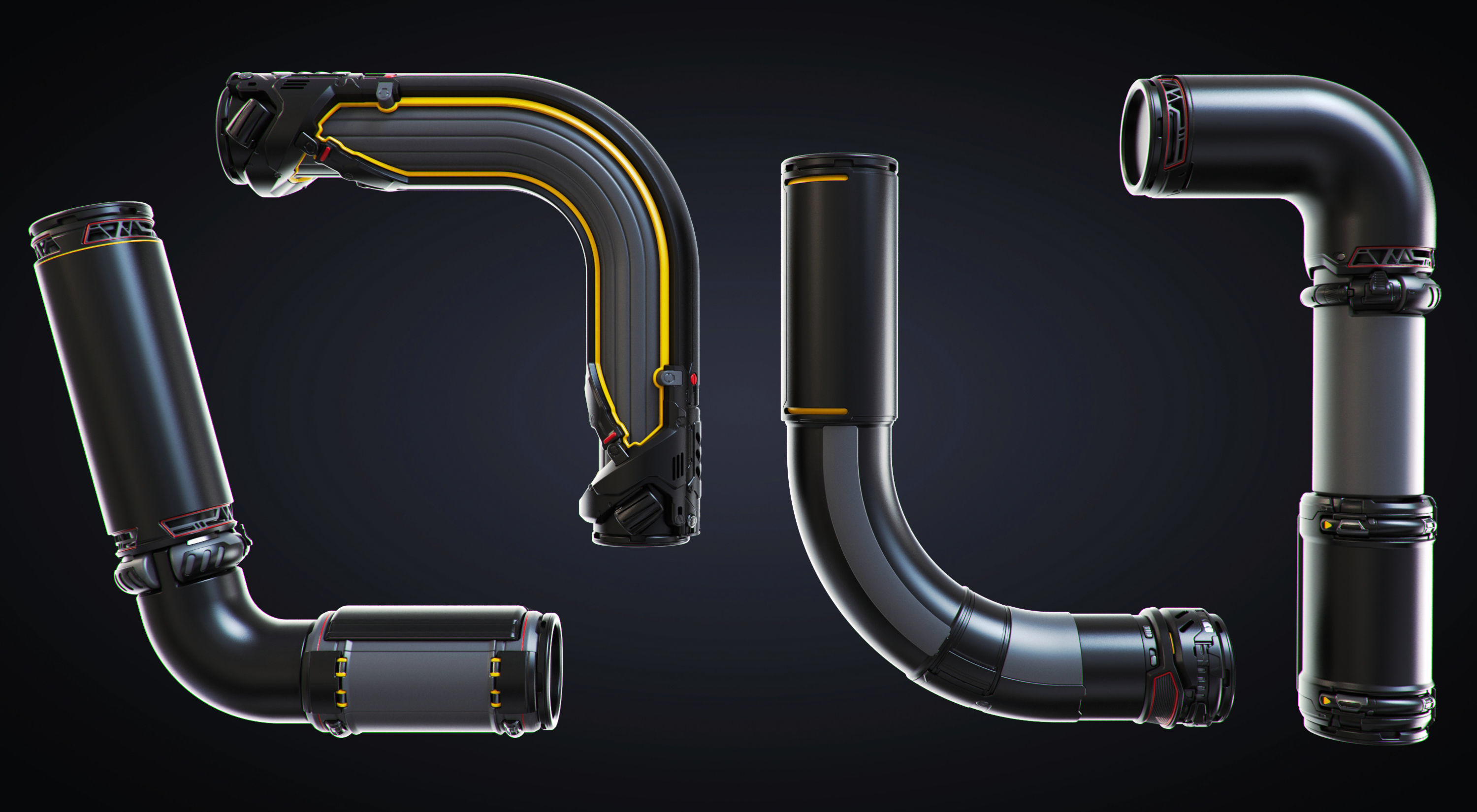 Sci-fi Pipes set 3D model_5