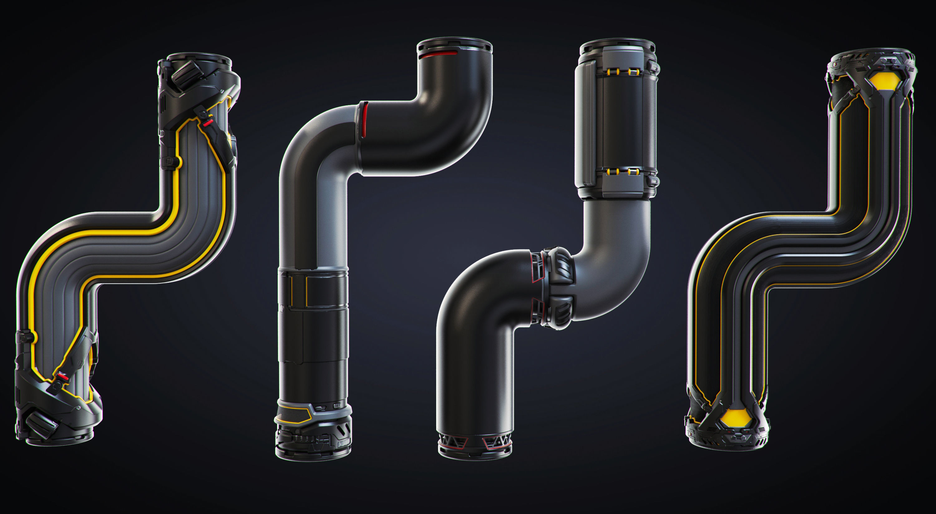 Sci-fi Pipes set 3D model_1