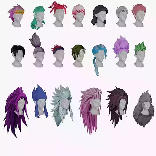20 Stylized Male Hair Models Pack 2 - Low Poly