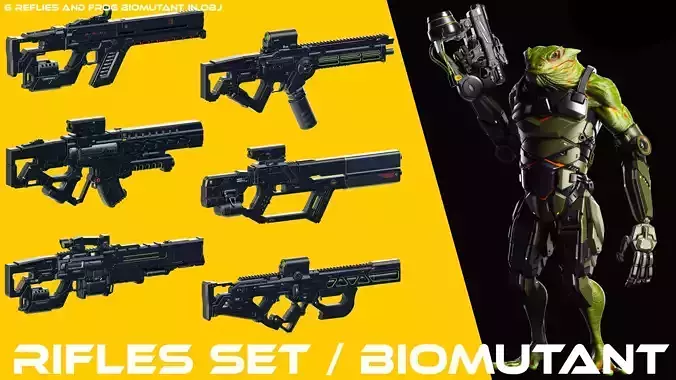 Sci-Fi Rifles Set Kitbash and Biomutant 3D model Sci-Fi Rifles Set Kitbash and Biomutant 3D model
