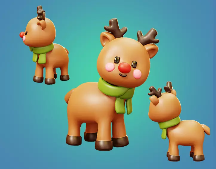 Reindeer  With Scarf Low-poly 3D model_0