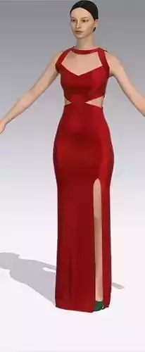 Dress  red color long slit skirt detail look