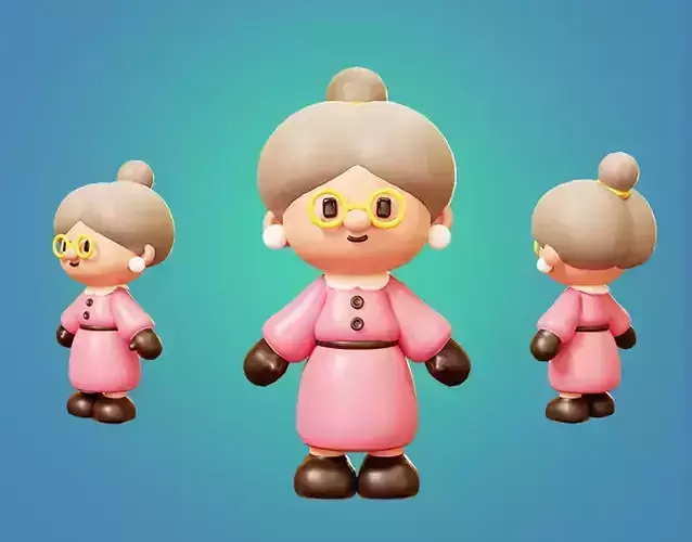 Old Woman in Christmas or Winter Low-poly 3D model