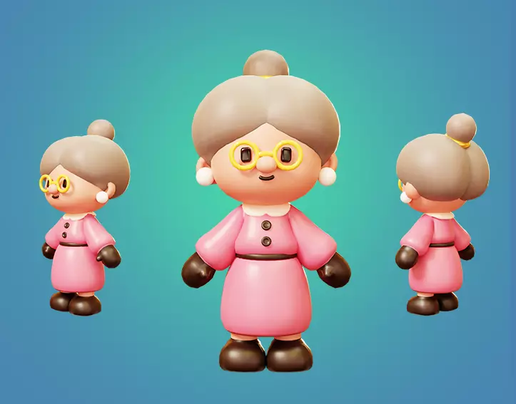 Old Woman in Christmas or Winter Low-poly 3D model_0