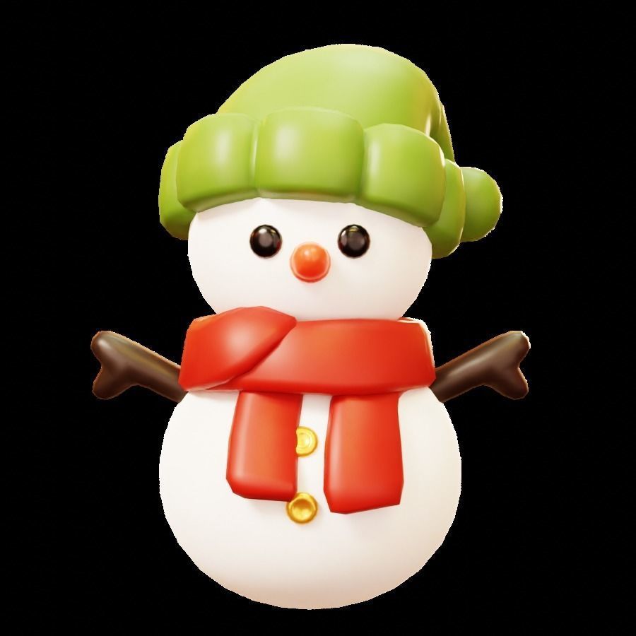 Snowmman with Scarf and Knitting Hat Low-poly 3D model_1
