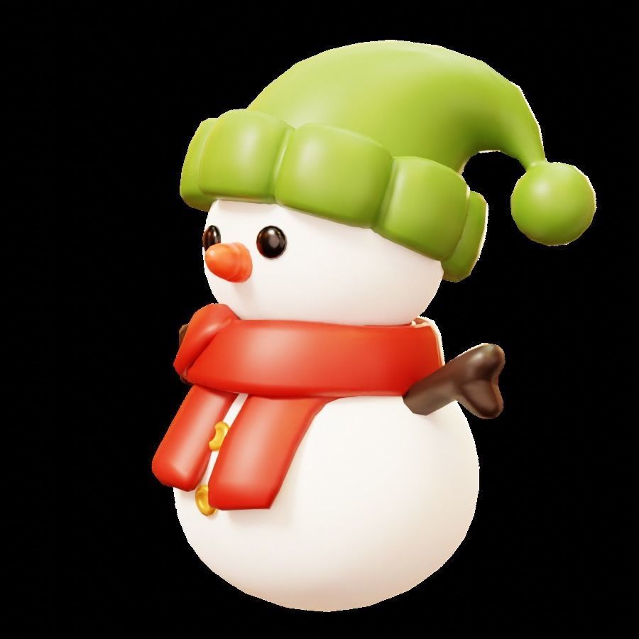 Snowmman with Scarf and Knitting Hat Low-poly 3D model_3