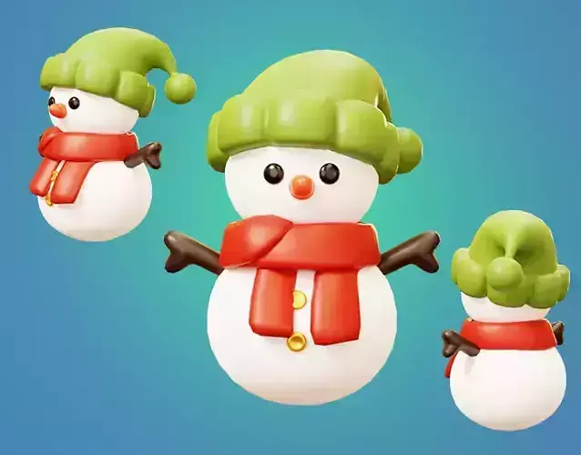 Snowmman with Scarf and Knitting Hat Low-poly 3D model