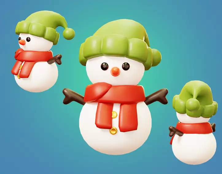 Snowmman with Scarf and Knitting Hat Low-poly 3D model_0