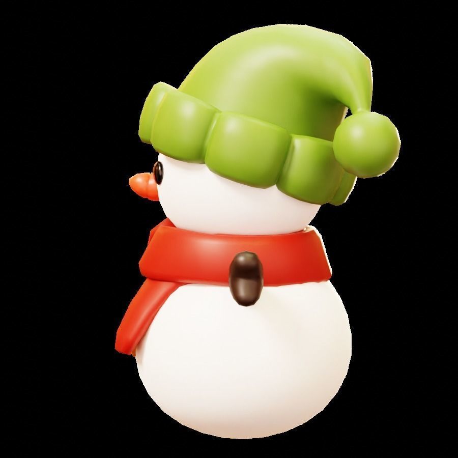 Snowmman with Scarf and Knitting Hat Low-poly 3D model_5