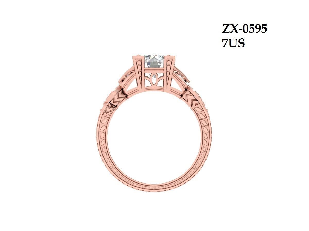 Solitaire Engagement Art Deco Ring 3D print model_11