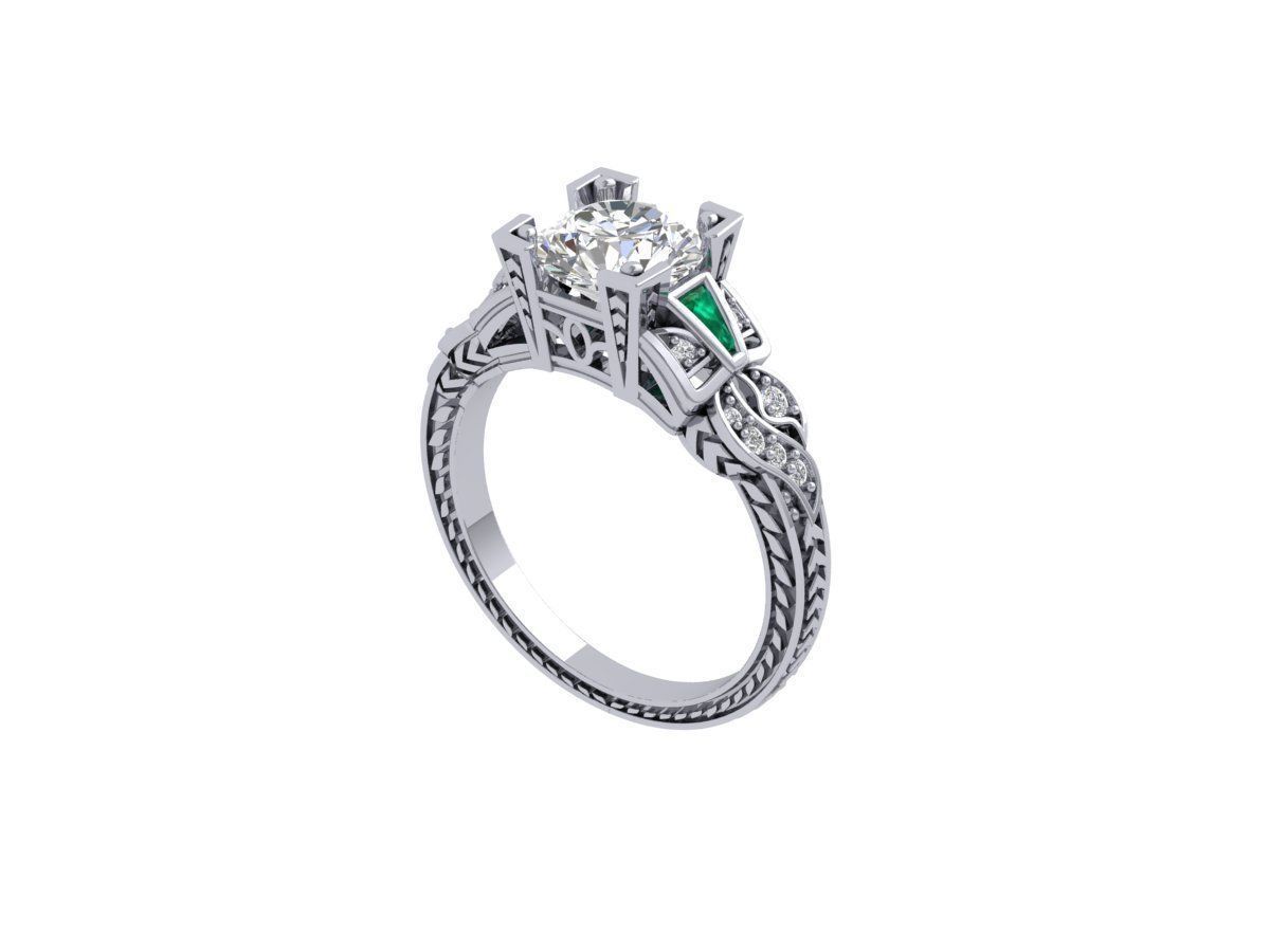 Solitaire Engagement Art Deco Ring 3D print model_2