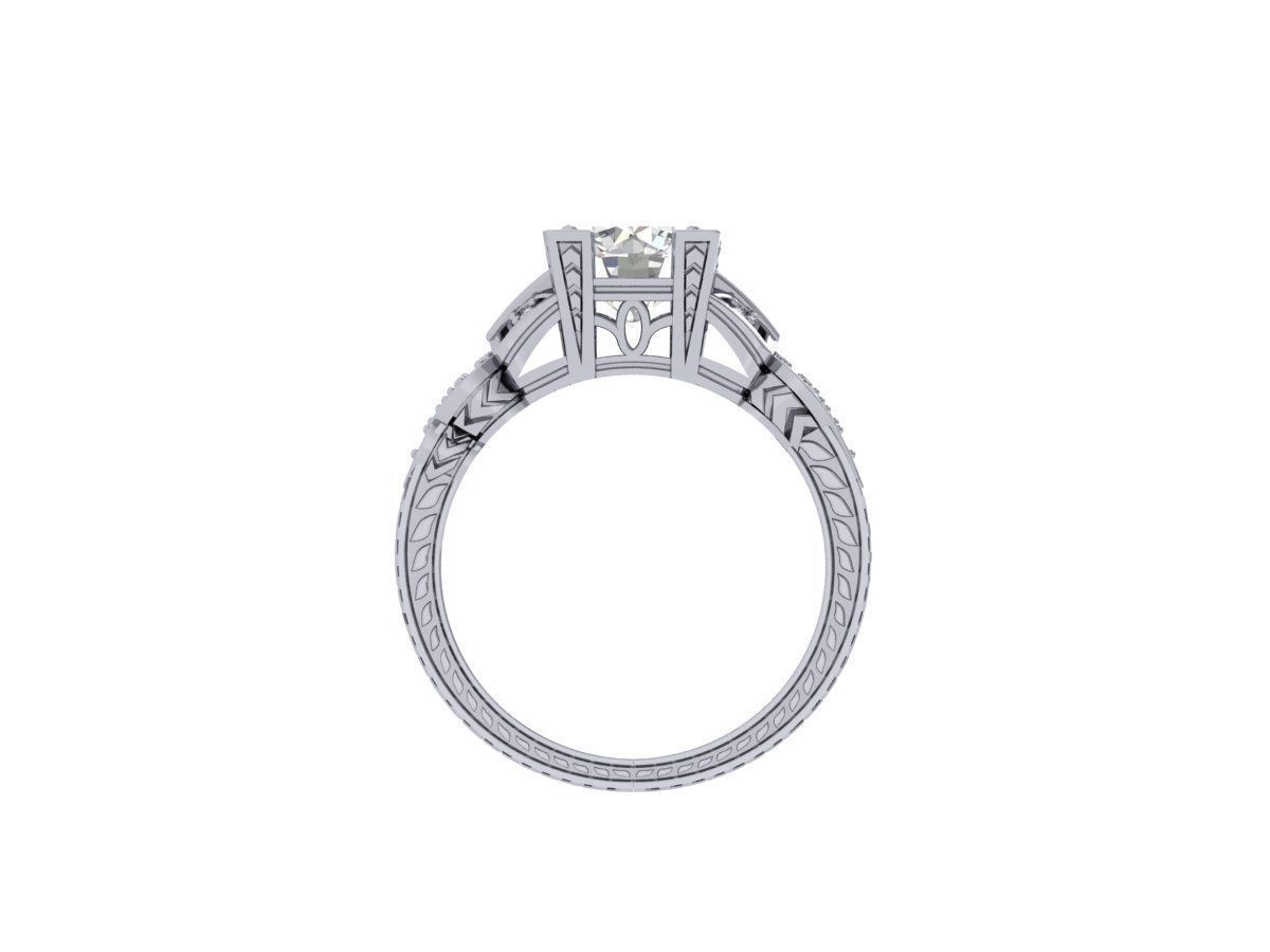 Solitaire Engagement Art Deco Ring 3D print model_9