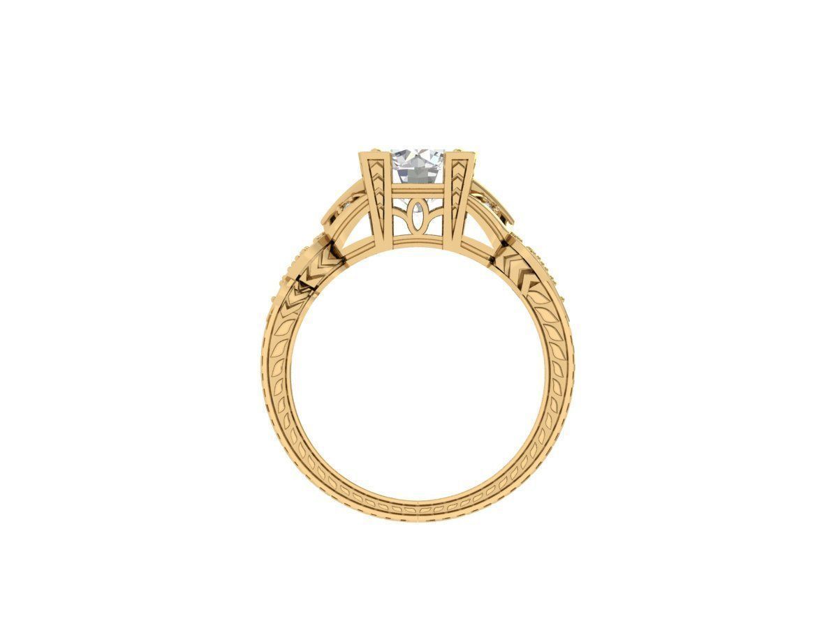 Solitaire Engagement Art Deco Ring 3D print model_10