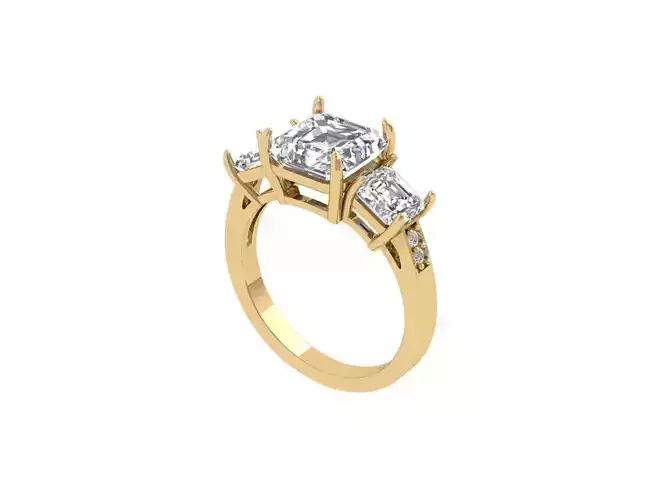 Asscher 3 Stone Art Deco Ring