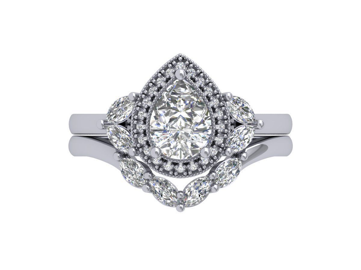 Pear Solitaire Ring Bridal set 3D print model_2