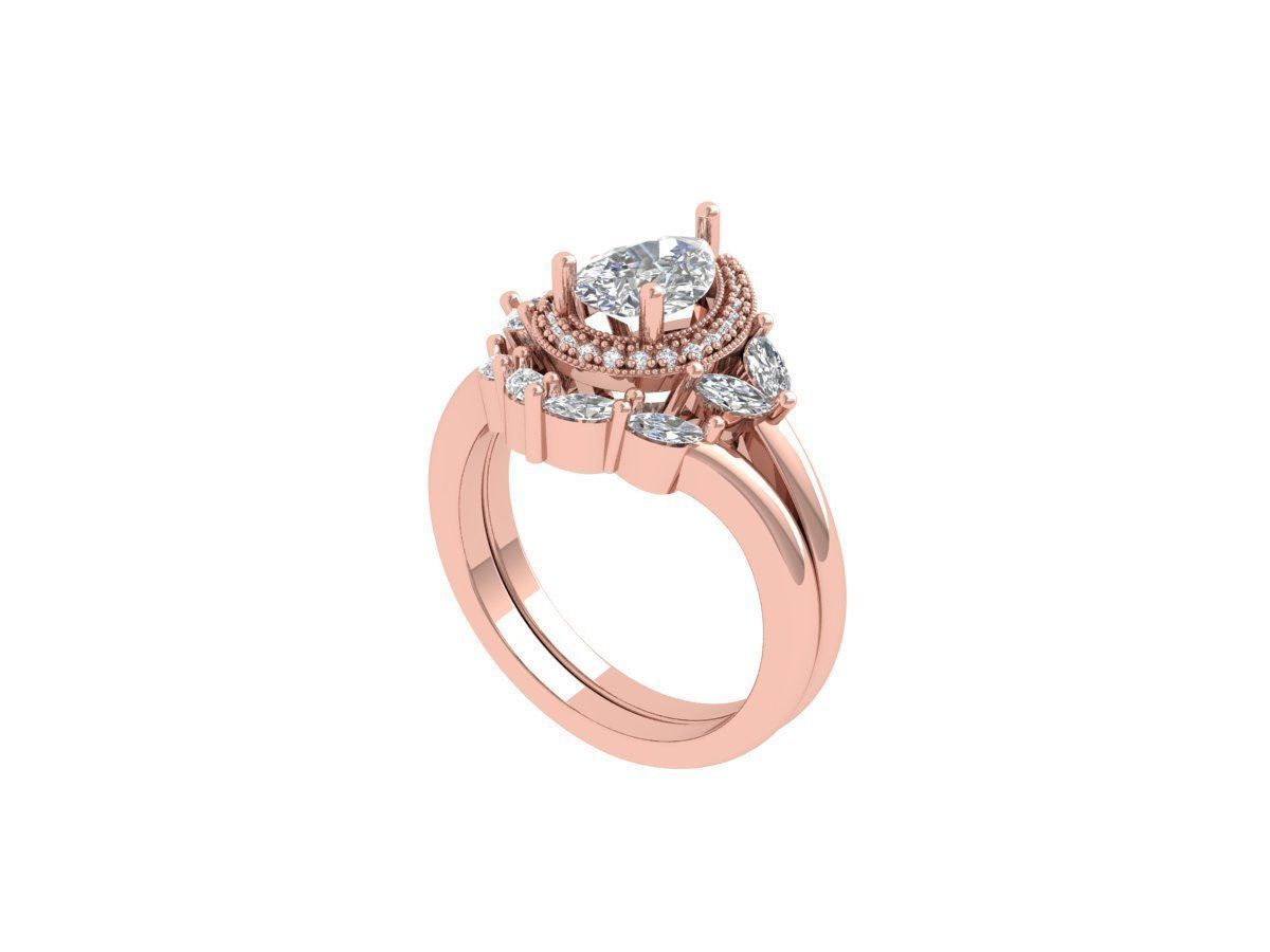 Pear Solitaire Ring Bridal set 3D print model_4