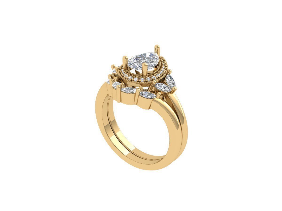 Pear Solitaire Ring Bridal set 3D print model_3