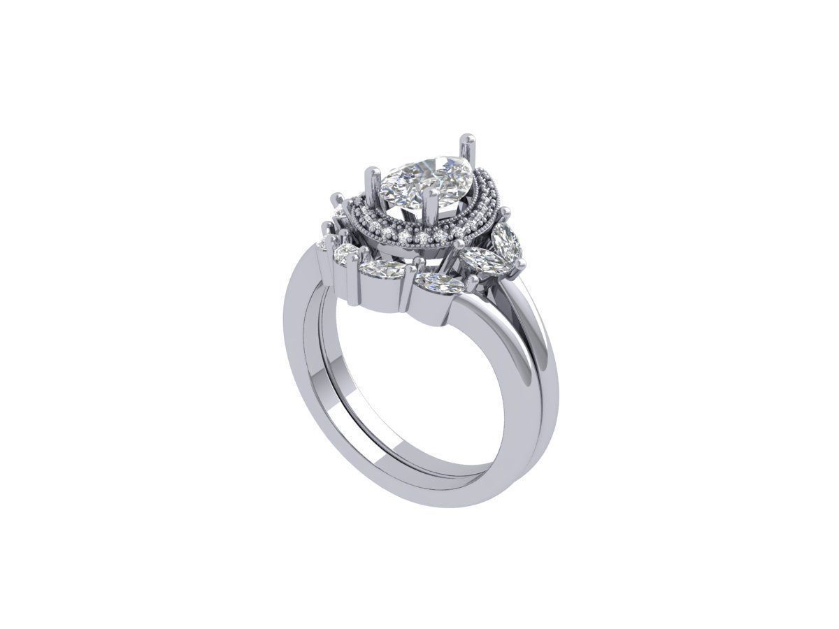 Pear Solitaire Ring Bridal set 3D print model_5