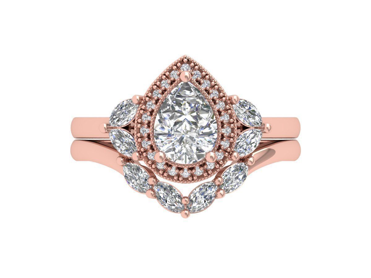 Pear Solitaire Ring Bridal set 3D print model_1