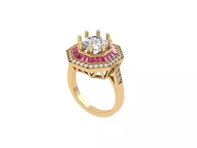 Solitaire Engagement Art Deco Ring