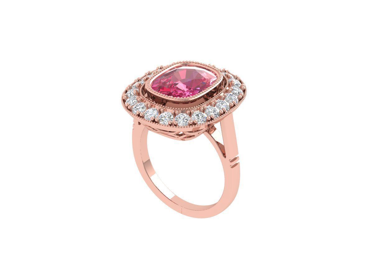 Cushion Solitaire Art deco Ring 3D print model_1