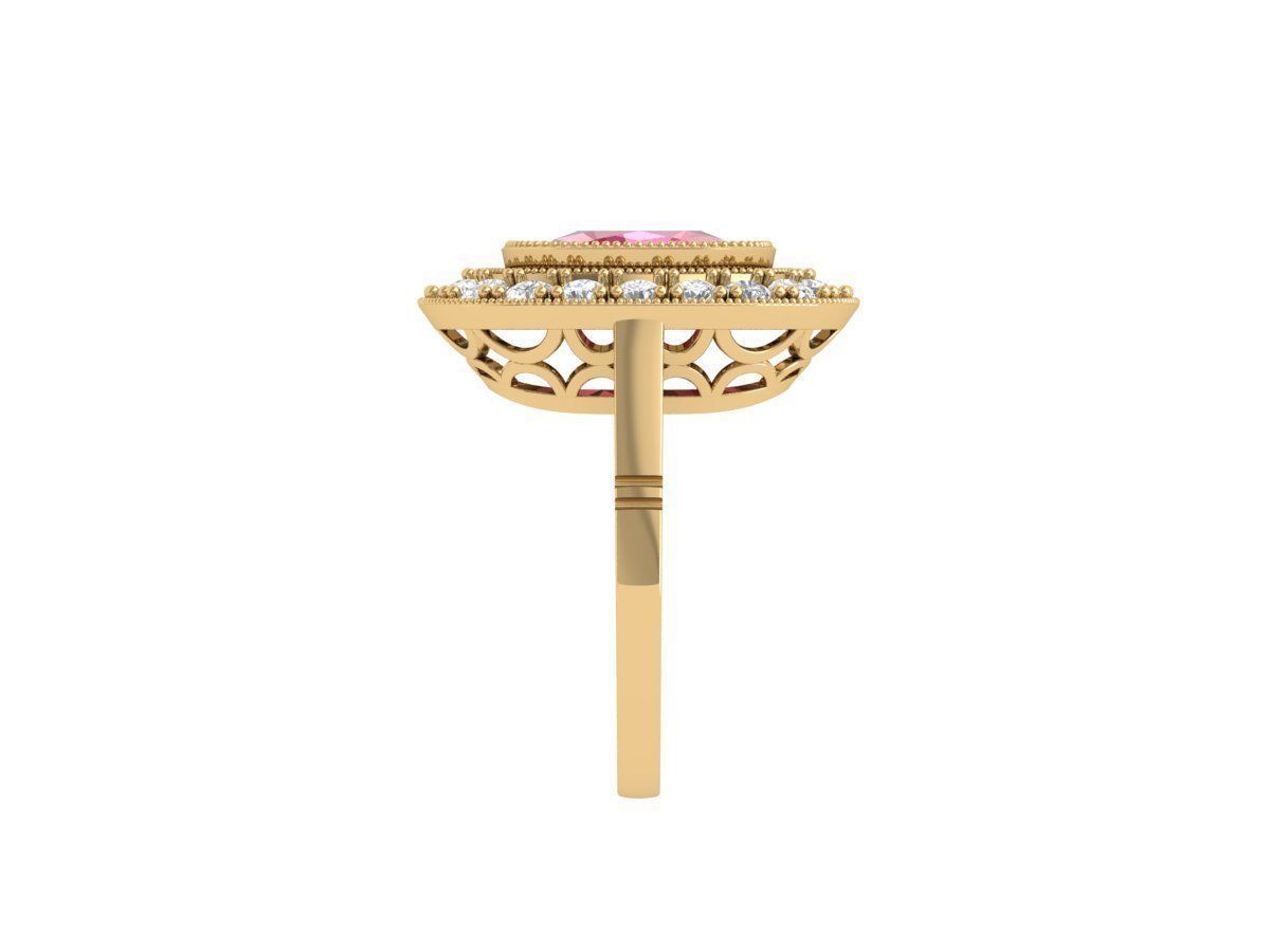 Cushion Solitaire Art deco Ring 3D print model_8