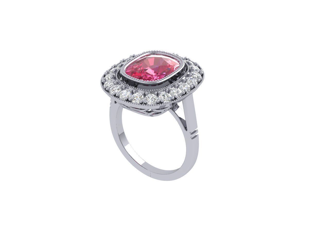 Cushion Solitaire Art deco Ring 3D print model_2